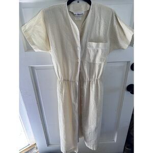 Vintage 70s Kenny Classics Yellow Seersucker Shirt Dress Size 8 Button Front
